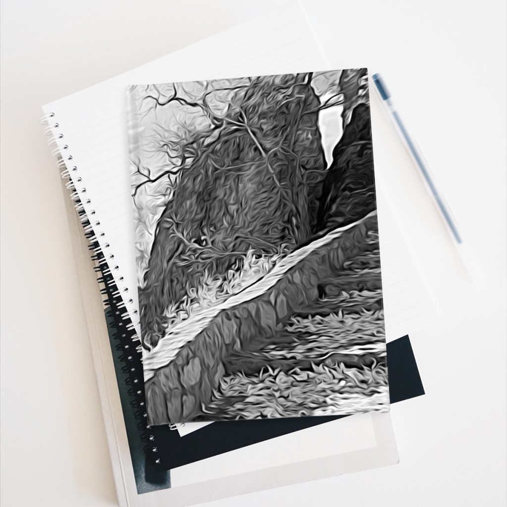 Mysterious Steps-hardcover journal-context - Val Weston Photographic Art Mysterious Steps hardcover journal on stack of books