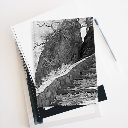 Mysterious Steps hardcover journal on stack of books