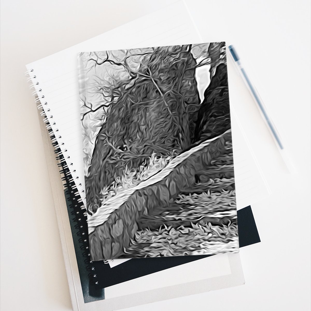 Mysterious Steps-hardcover journal-context - Val Weston Photographic Art Mysterious Steps hardcover journal on stack of books