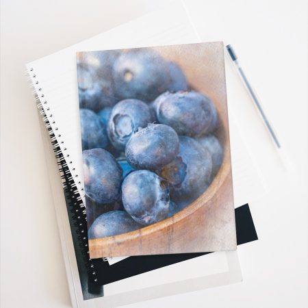 Bowl of Blueberries hardcover journal on stack of books