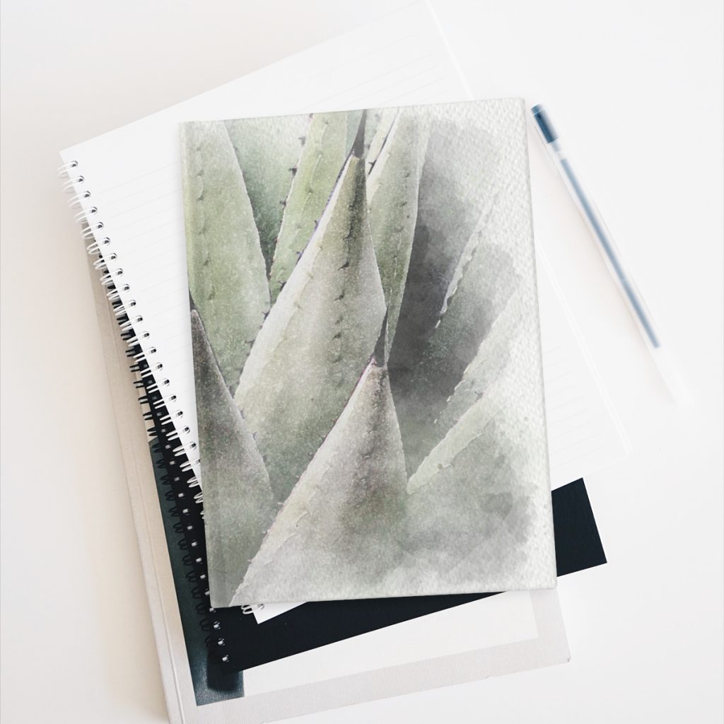 agave watercolor-hardcover journal-context - Val Weston Photographic Art agave watercolor hardcover journal on stack of books