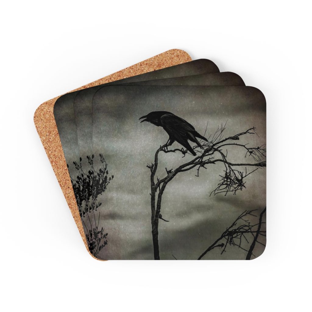 mysterious raven coaster set
