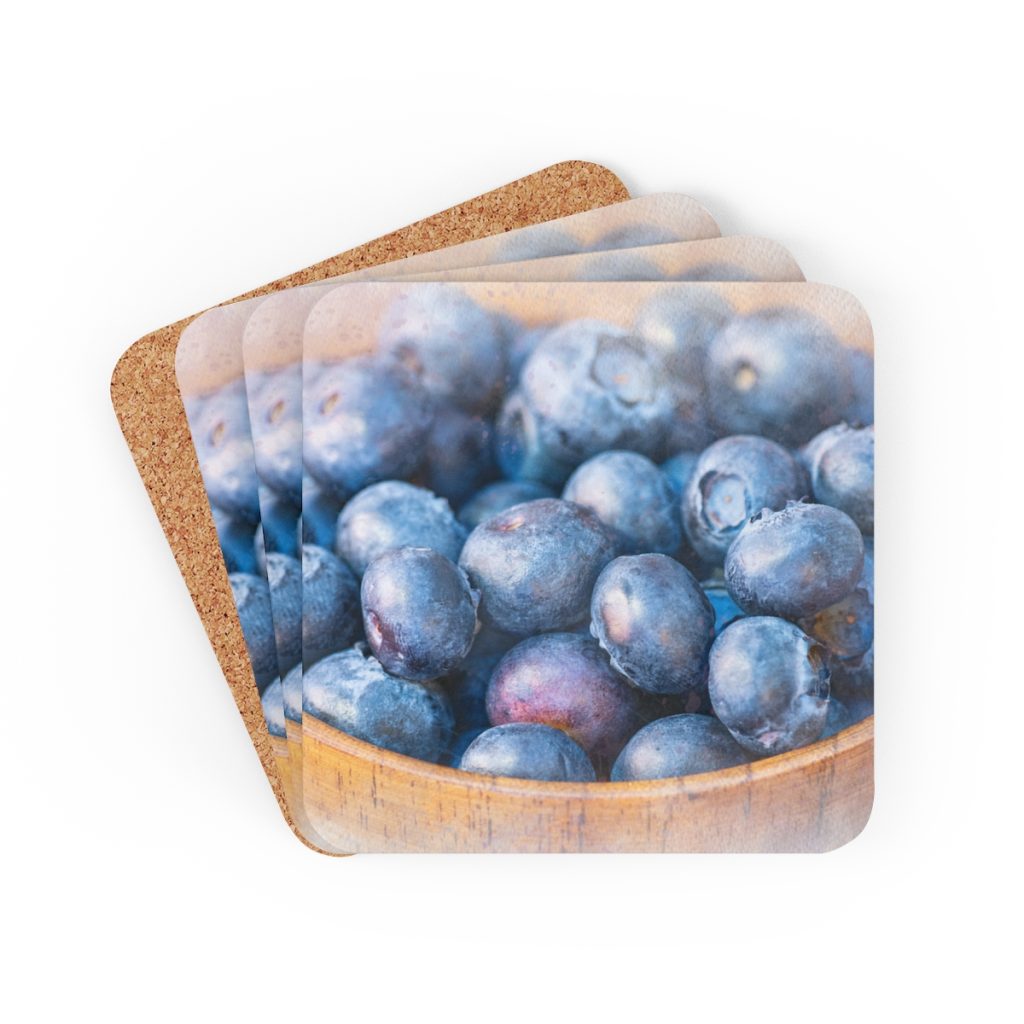 bowl of blueberries coaster set