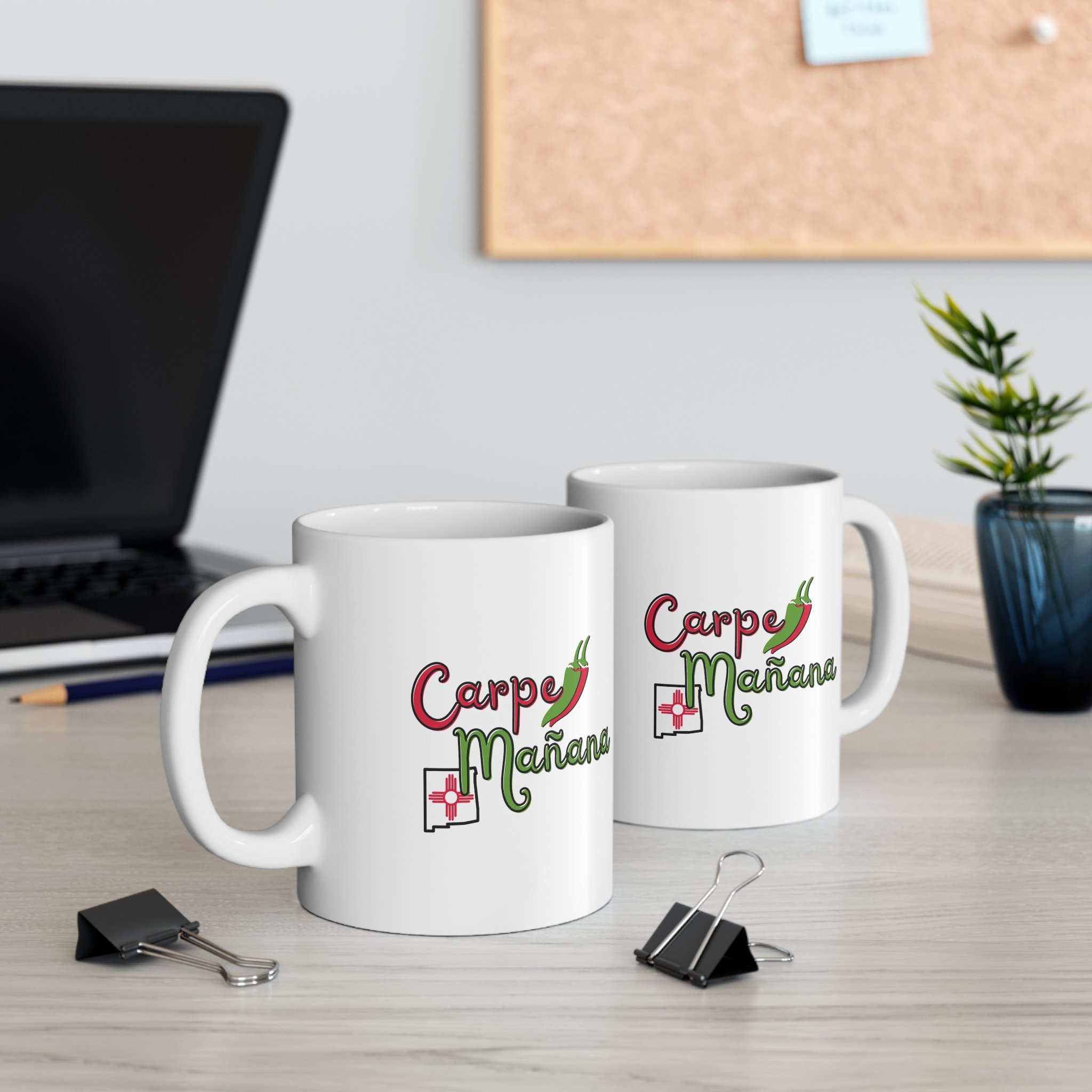 carpe mañana-coffee mug-office - Val Weston Photographic Art carpe mañana coffee mugs on desk