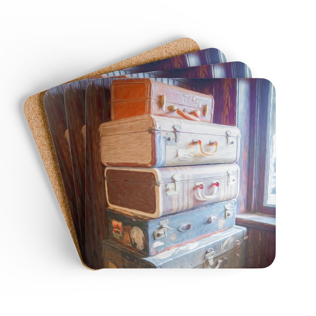vintage suitcases coaster set