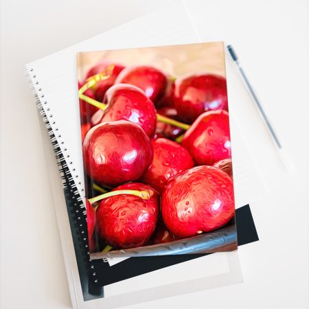 fresh cherries hardcover journal on stack of books