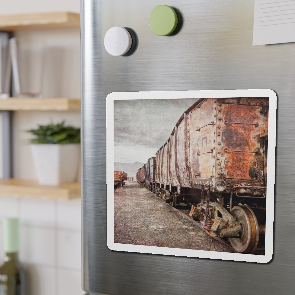 Abandoned Railcars-magnet-6 inch-2 - Val Weston Photographic Art Abandoned Railcars six inch magnet in kitchen