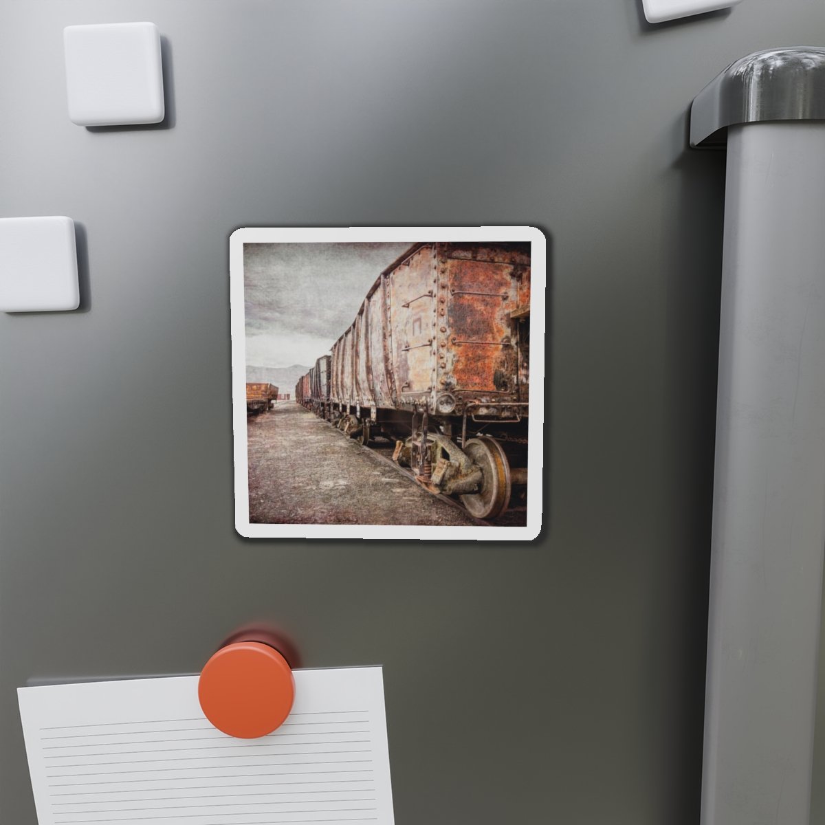 Abandoned Railcars-magnet-4 inch-1 - Val Weston Photographic Art Abandoned Railcars four inch magnet on refrigerator