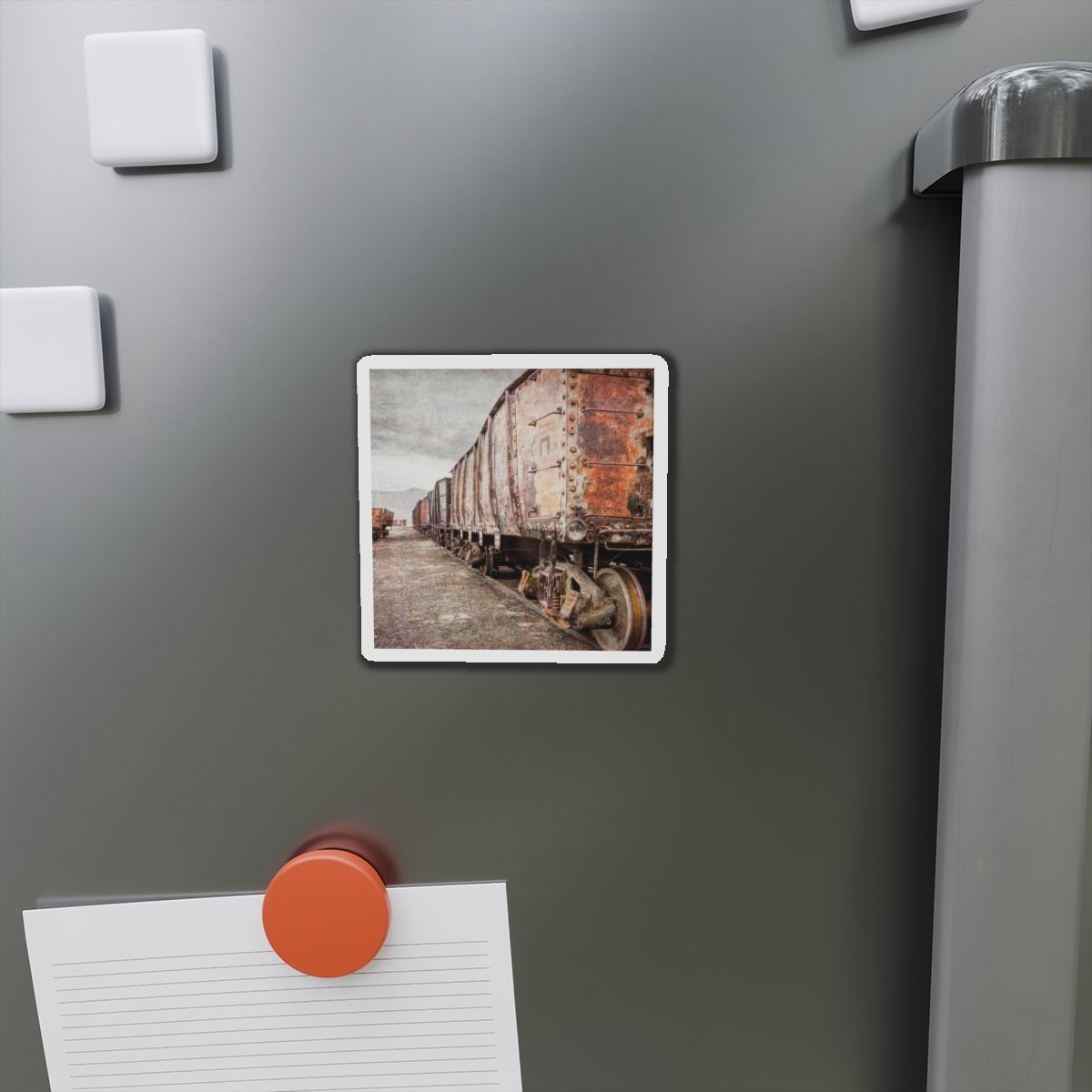 Abandoned Railcars-magnet-3 inch-1 - Val Weston Photographic Art Abandoned Railcars three inch magnet on refrigerator