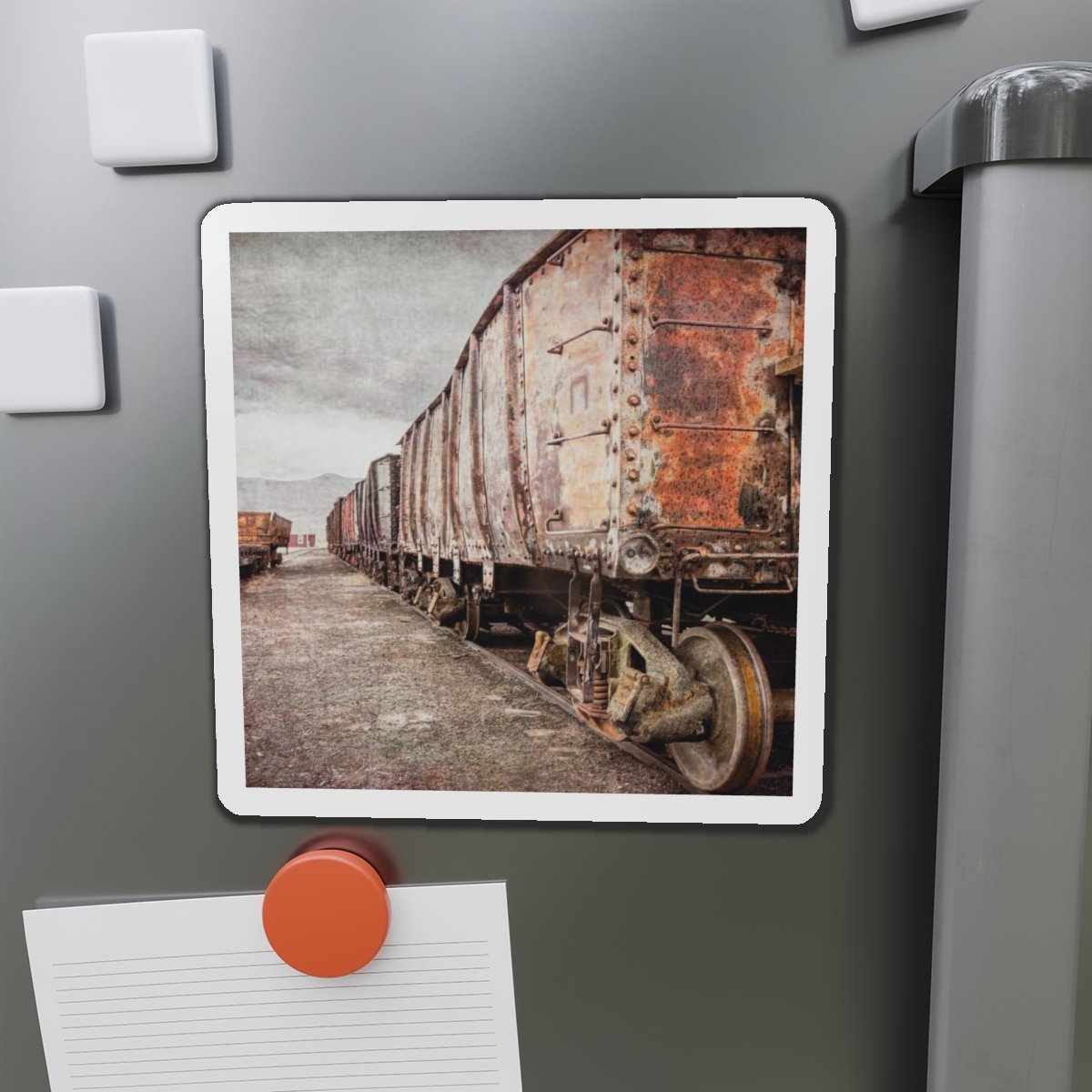 Abandoned Railcars-magnet-6 inch-1 - Val Weston Photographic Art Abandoned Railcars six inch magnet on refrigerator