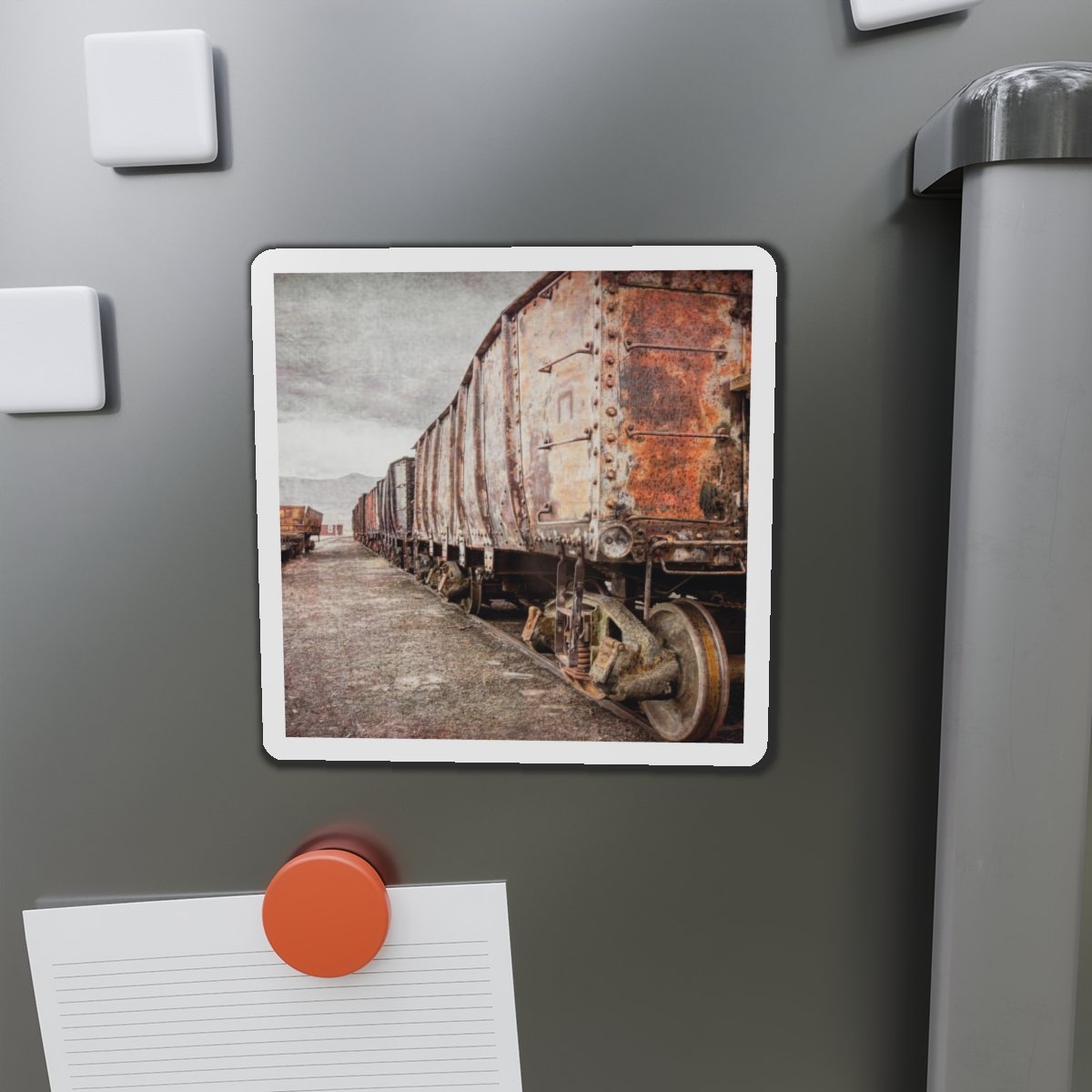 Abandoned Railcars-magnet-5 inch-1 - Val Weston Photographic Art Abandoned Railcars five inch magnet on refrigerator
