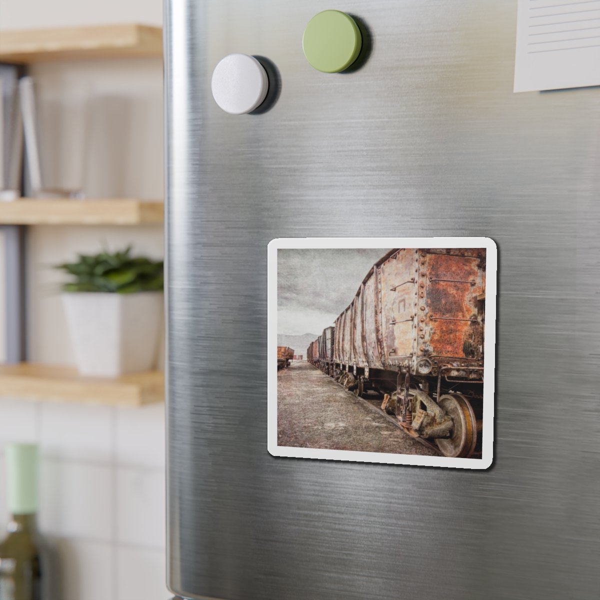Abandoned Railcars-magnet-4 inch-2 - Val Weston Photographic Art Abandoned Railcars four inch magnet in kitchen