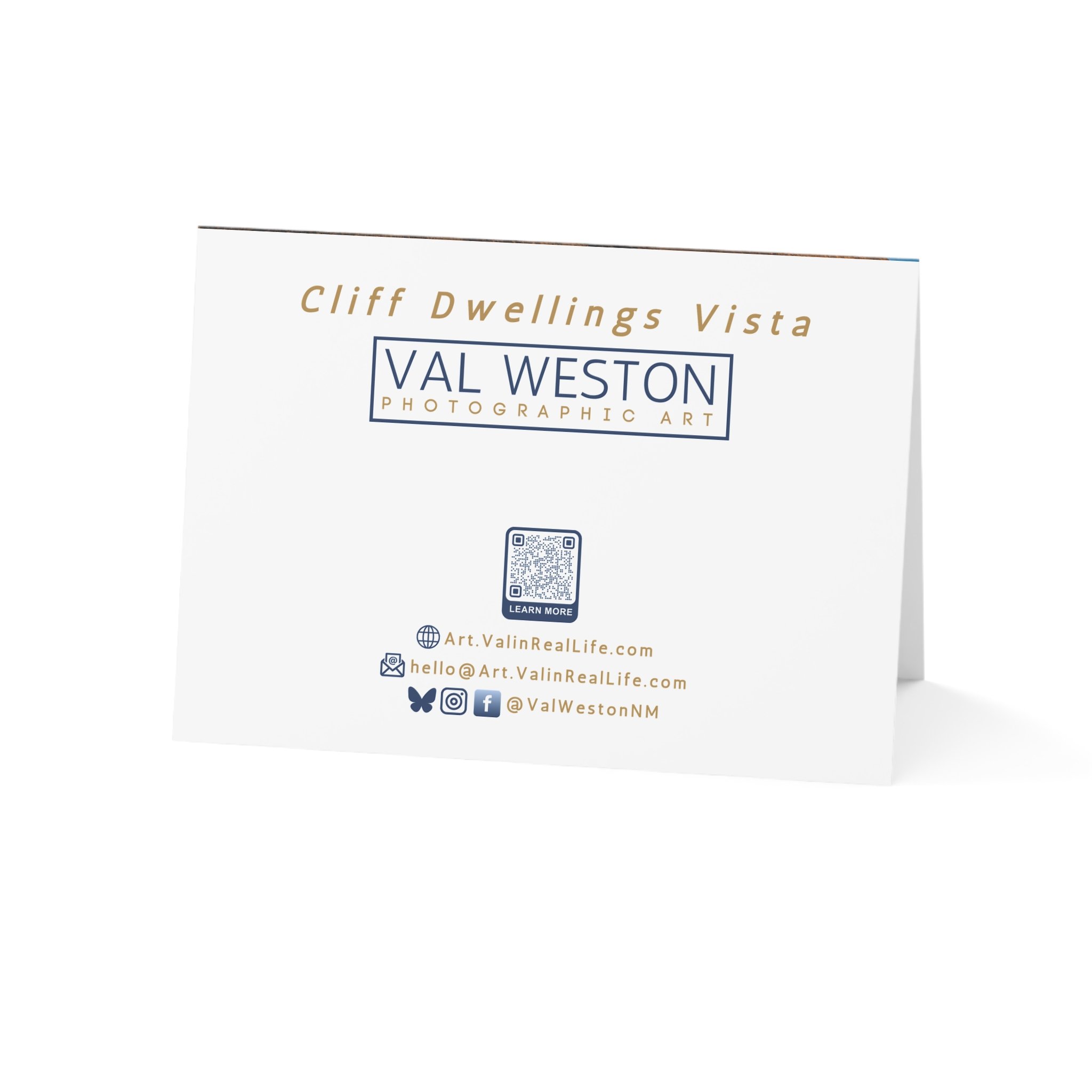 Cliff Dwellings Vista-greeting card-back-horizontal - Val Weston Photographic Art Cliff Dwellings Vista back view of horizontal greeting card