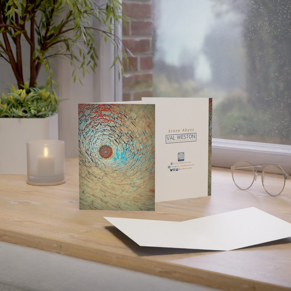 Stone Abyss greeting card showing front, back, and interior view
