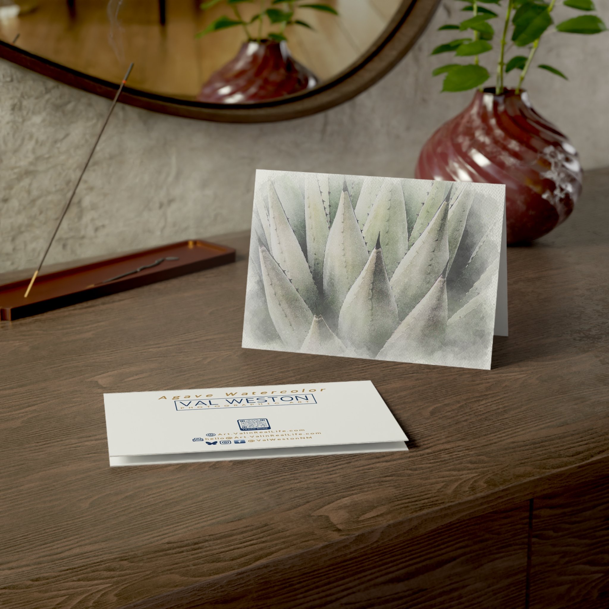 Agave Watercolor-greeting card-front and back view - Val Weston Photographic Art Agave Watercolor greeting card front and back view